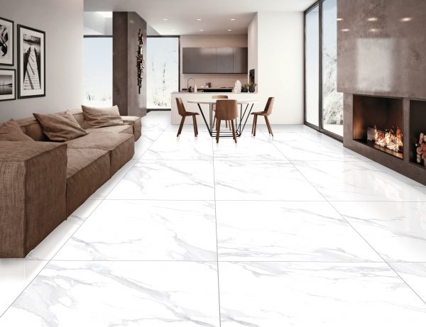 white porcelain tiles with grey veins